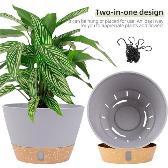 2 Pack Hanging Planters Set,10 Inch Indoor Outdoor Hanging Plant Pot Basket - Picture 5 of 6
